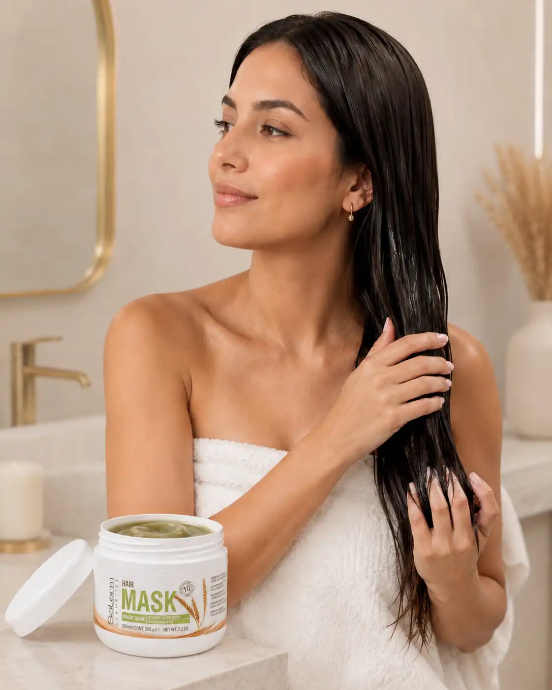 cabello nutrido y suave con mascarilla de germen de trigo
