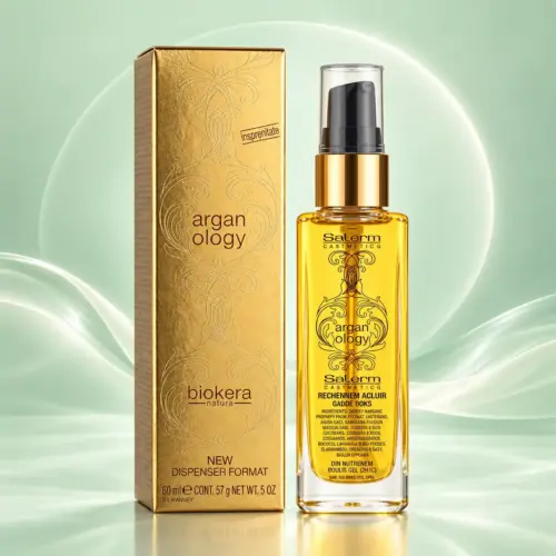 Biokera Natura Arganology 60 ml de Salerm Cosmetics, sérum de argán y algodón para el cuidado del cabello