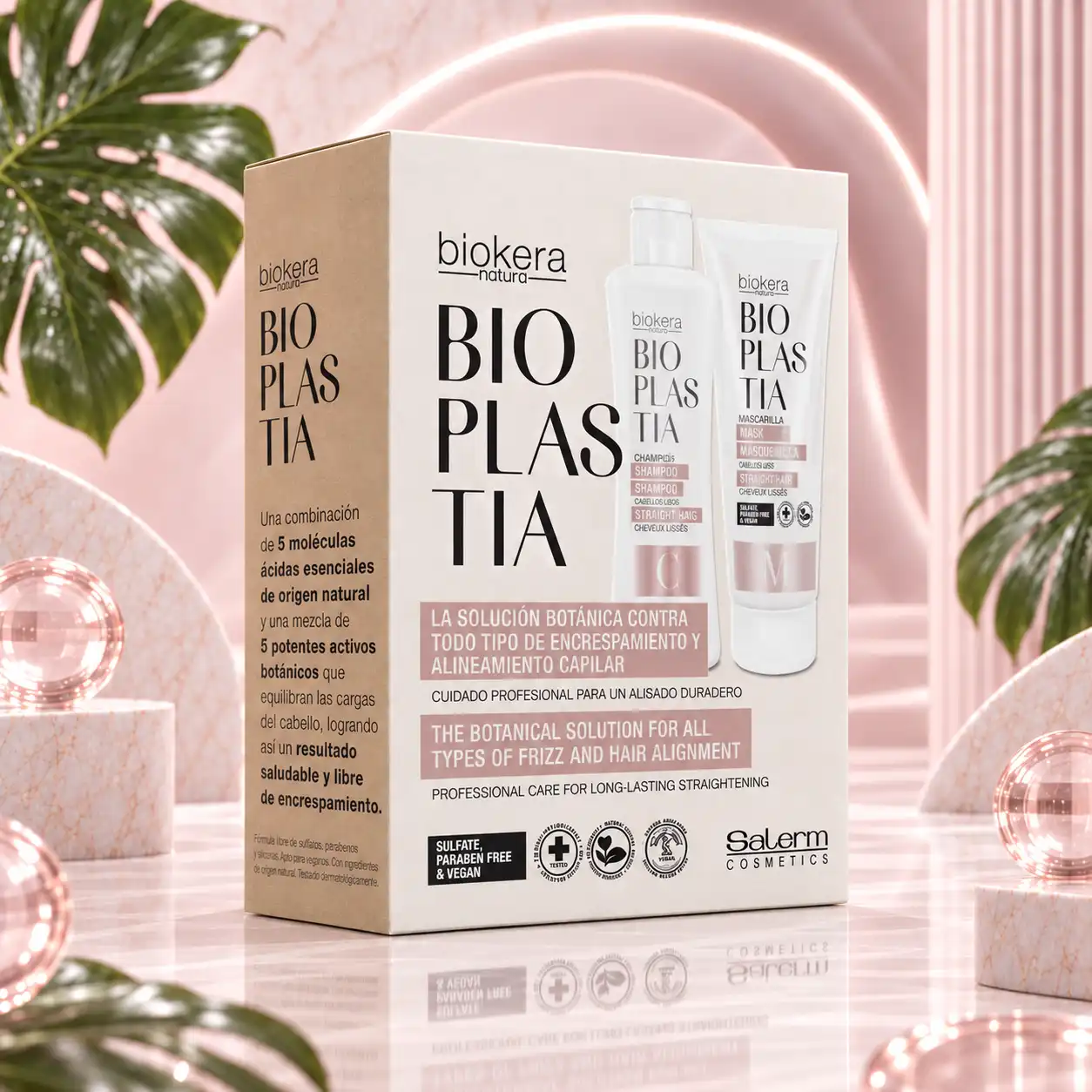 Caja del Kit Mantenimiento Bioplastia Salerm con champú molecular y mascarilla nutritiva