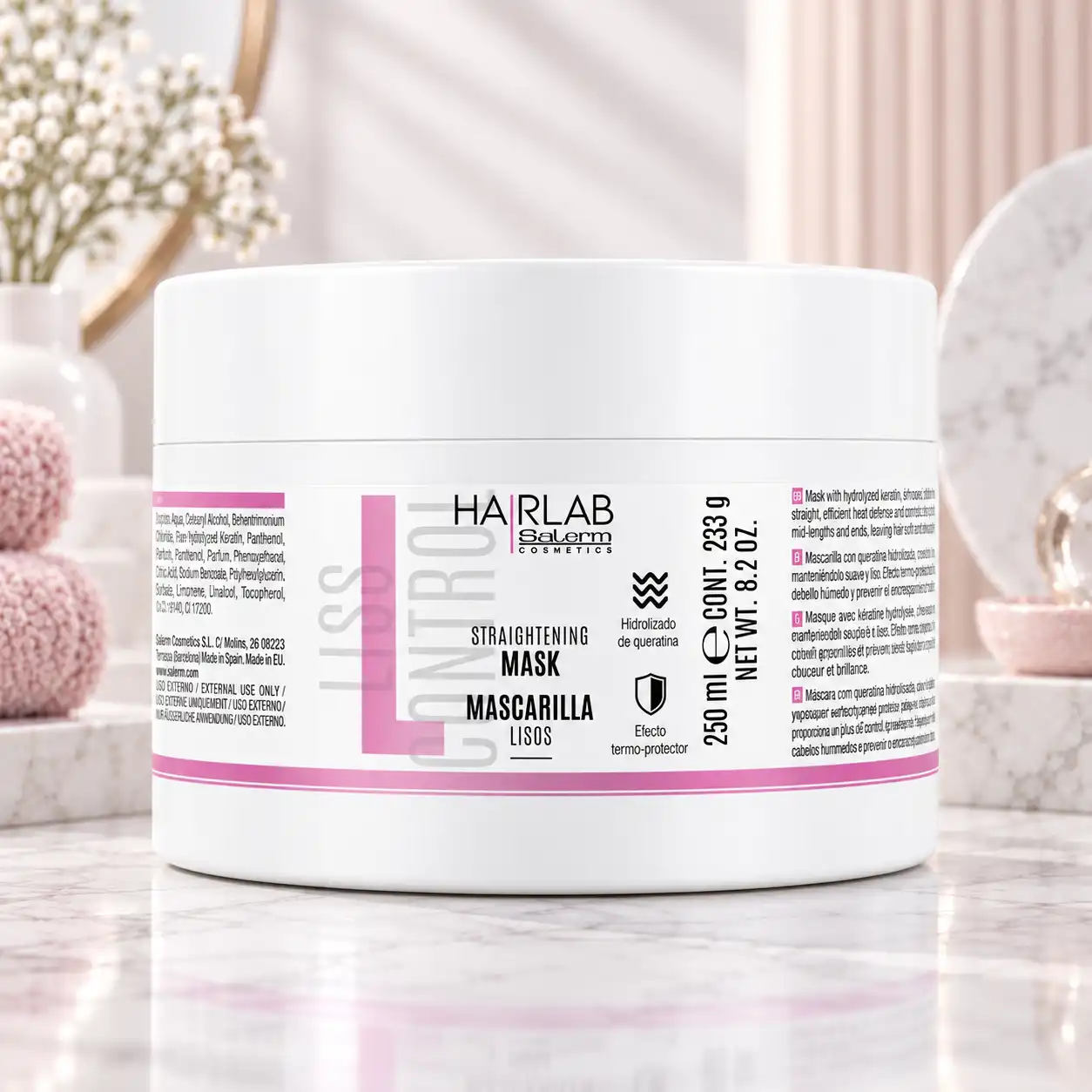 Mascarilla Lisos HairLab Salerm 250 ml con queratina hidrolizada y efecto termoprotector